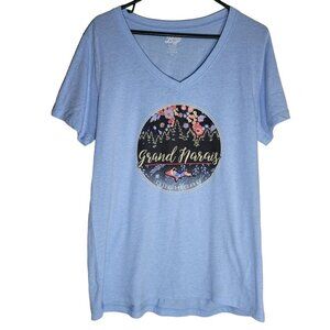 Blue 84 Womens XL Grand Marais Michigan Upper Peninsula Floral V Neck Tee Blue